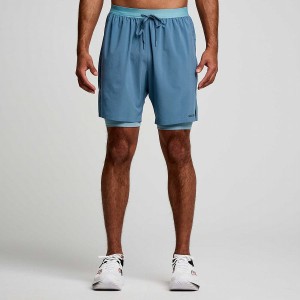 Saucony Outpace 7" 2-in-1 Shorts Herre Blå | S39275-G81