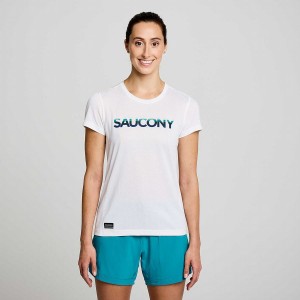 Saucony Stopwatch Grafiske Kort Sleeve T-skjorte Dame Hvite | S68394-B40