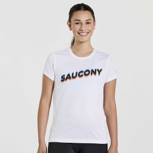 Saucony Stopwatch Grafiske Kort Sleeve T-skjorte Dame Hvite | S21378-N04