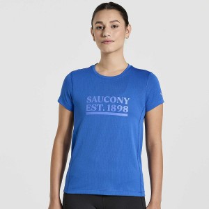 Saucony Stopwatch Grafiske Kort Sleeve T-skjorte Dame Blå | S45608-M51