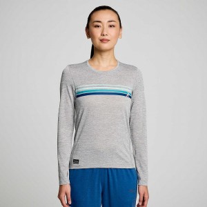 Saucony Stopwatch Grafiske Long Sleeve T-skjorte Dame Lyse Grå | S56371-G03