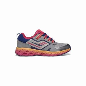 Saucony Vind Shield 2.0 Sneaker Løpesko Barn Grå Rosa Marineblå | S68754-P64