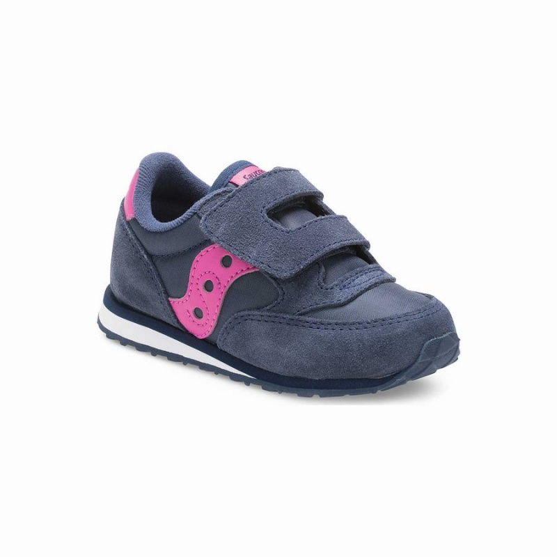 Saucony Baby Jazz Hook & Loop Joggesko Barn Marineblå Rosa | S73064-W46