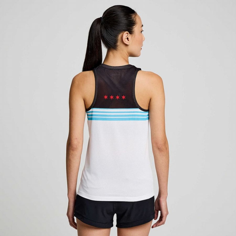 Saucony Chicago Stopwatch Singlet Tank Top Dame Hvite Svarte | S32971-C96