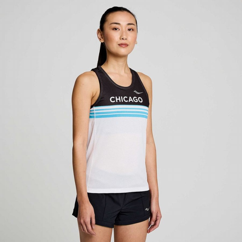 Saucony Chicago Stopwatch Singlet Tank Top Dame Hvite Svarte | S32971-C96