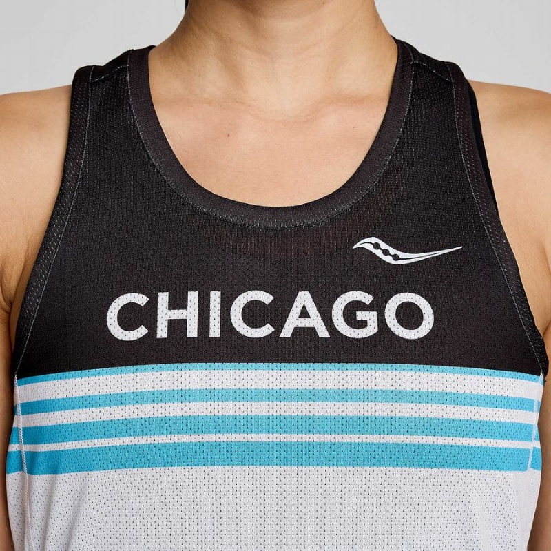 Saucony Chicago Stopwatch Singlet Tank Top Dame Hvite Svarte | S32971-C96