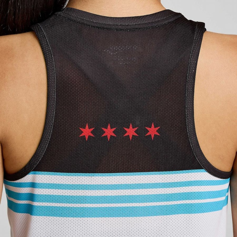 Saucony Chicago Stopwatch Singlet Tank Top Dame Hvite Svarte | S32971-C96