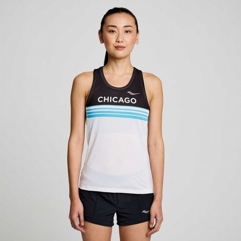 Saucony Chicago Stopwatch Singlet Tank Top Dame Hvite Svarte | S32971-C96