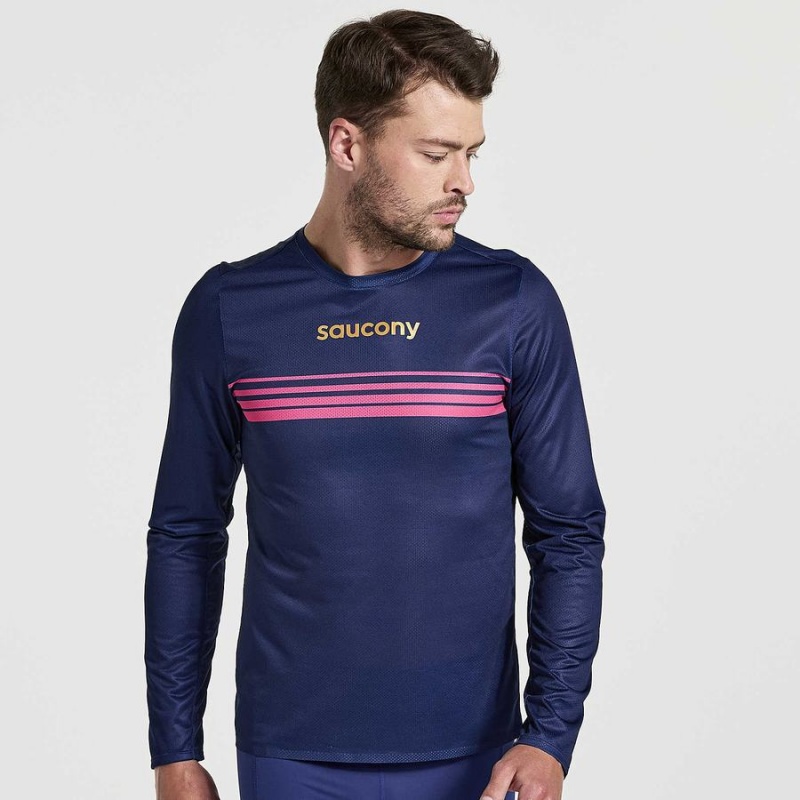 Saucony Elite Long Sleeve T-skjorte Herre Marineblå | S67438-U82