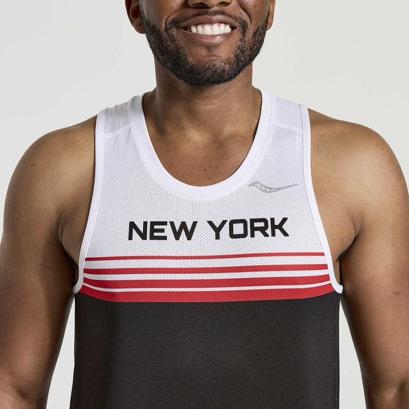 Saucony NYC Stopwatch Singlet Tank Top Herre Hvite Svarte | S15642-D75