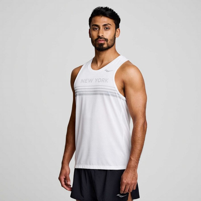 Saucony New York Stopwatch Singlet Tank Top Herre Hvite | S68930-K65