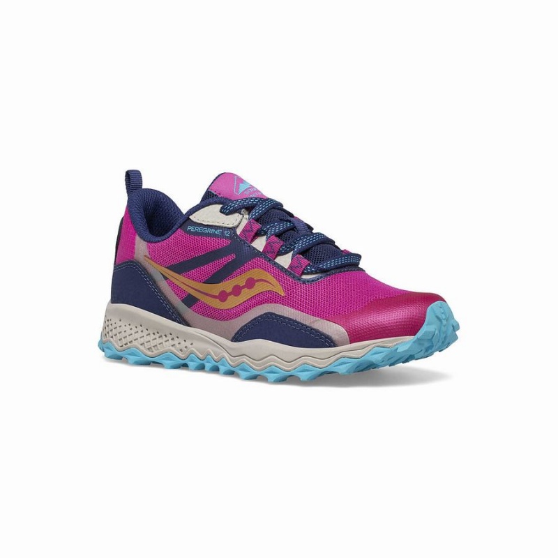 Saucony Peregrine 12 Shield Sneaker Løpesko Barn Marineblå Turkis Rosa | S60579-R06