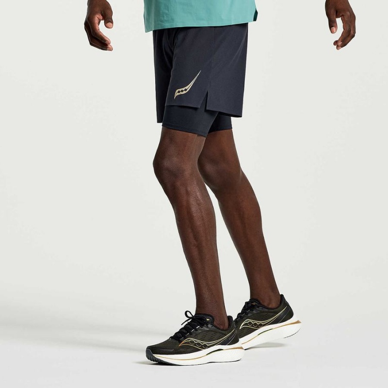 Saucony Pinnacle 2-in-1 Shorts Herre Svarte | S46793-X56