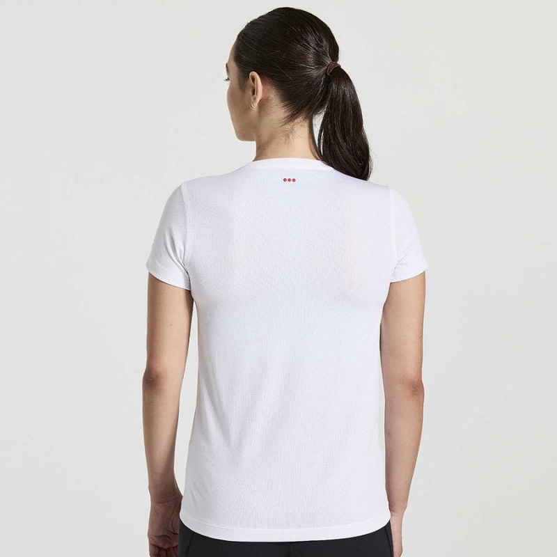 Saucony Stopwatch Grafiske Kort Sleeve T-skjorte Dame Hvite | S21378-N04