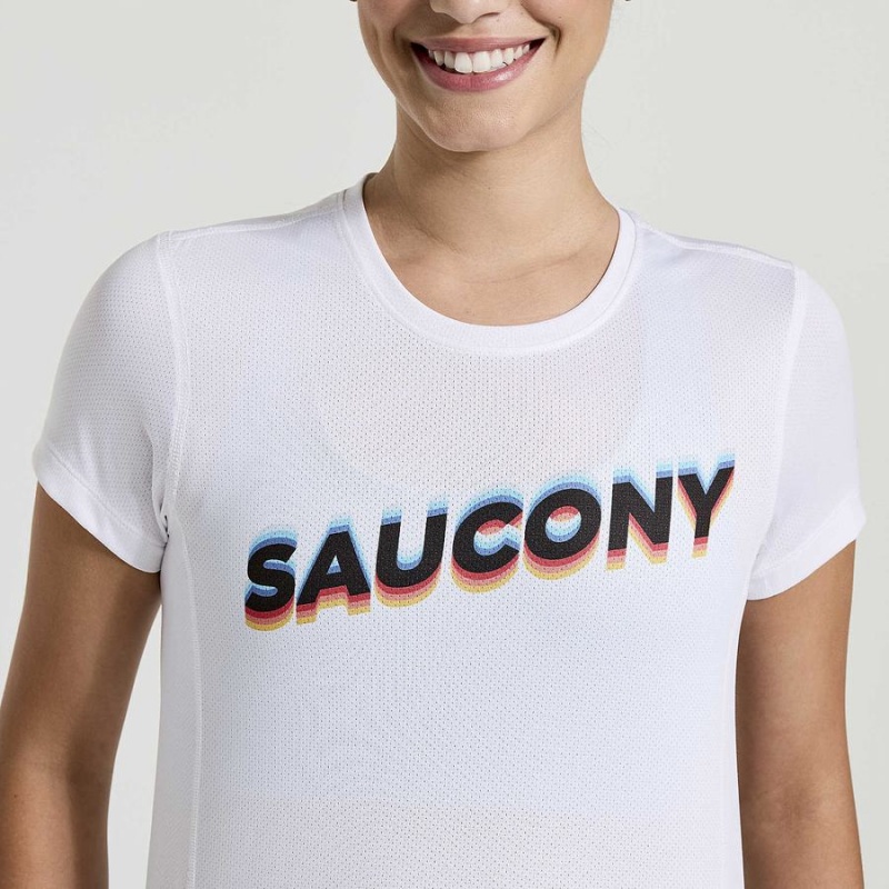 Saucony Stopwatch Grafiske Kort Sleeve T-skjorte Dame Hvite | S21378-N04