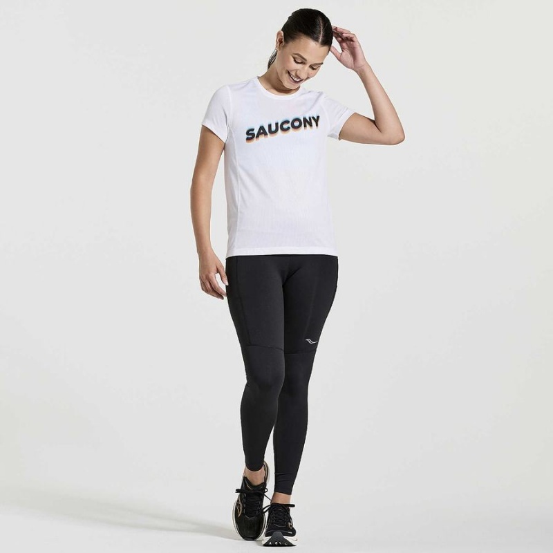 Saucony Stopwatch Grafiske Kort Sleeve T-skjorte Dame Hvite | S21378-N04