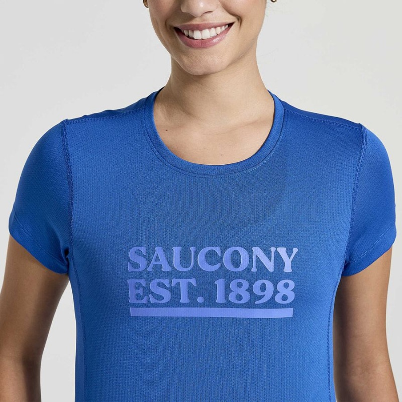 Saucony Stopwatch Grafiske Kort Sleeve T-skjorte Dame Blå | S45608-M51