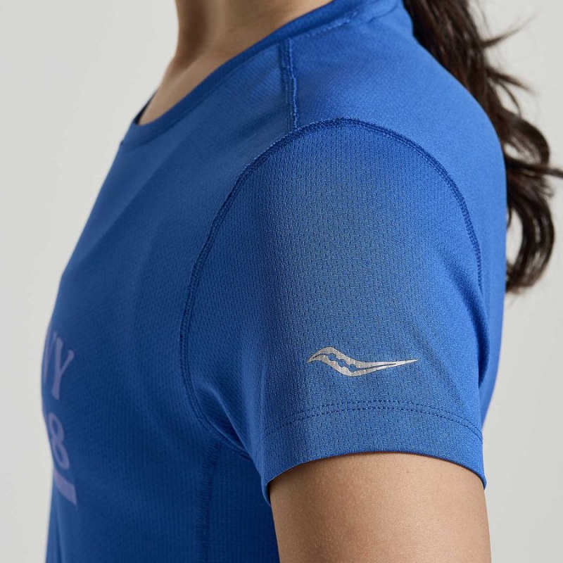 Saucony Stopwatch Grafiske Kort Sleeve T-skjorte Dame Blå | S45608-M51