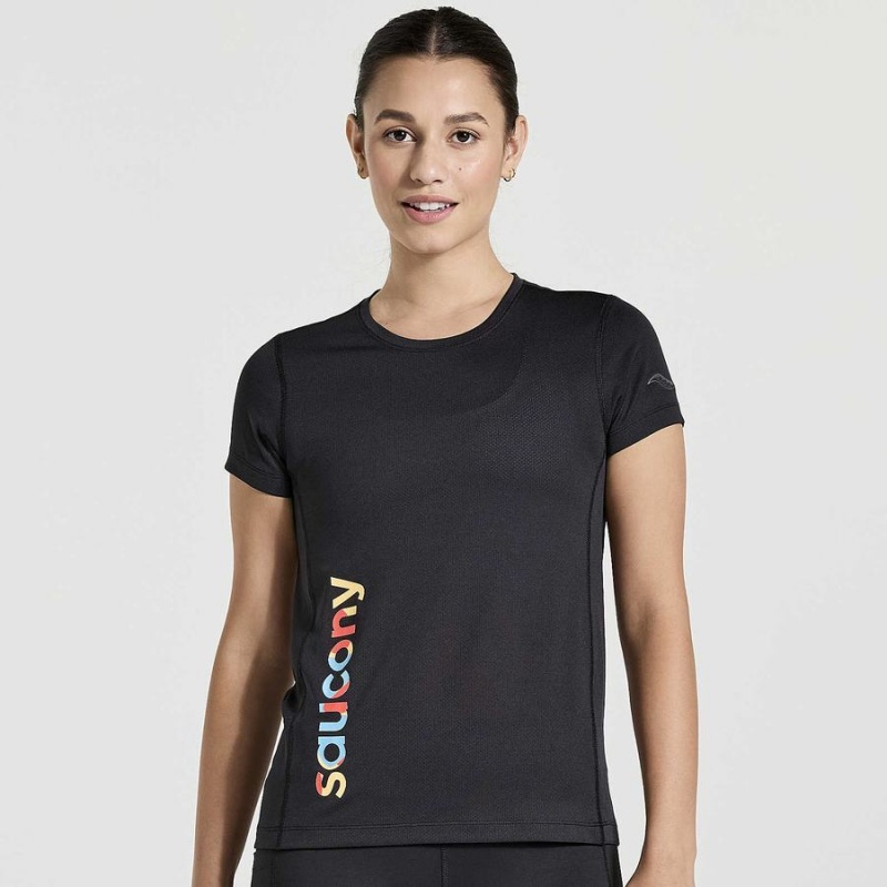 Saucony Stopwatch Grafiske Kort Sleeve T-skjorte Dame Svarte | S31970-D76