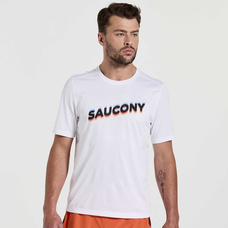 Saucony Stopwatch Grafiske Kort Sleeve T-skjorte Herre Hvite | S45970-Q08