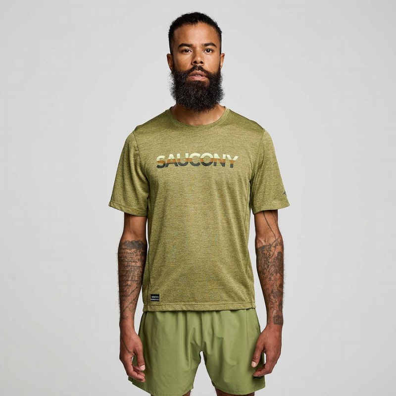 Saucony Stopwatch Grafiske Kort Sleeve T-skjorte Herre Khaki | S60754-T24