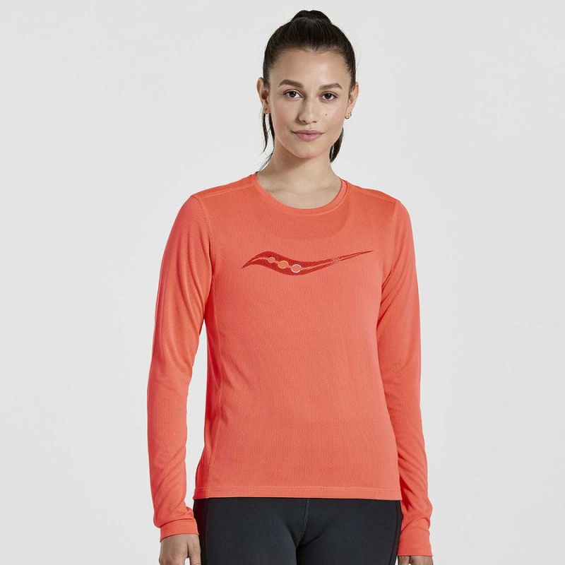 Saucony Stopwatch Grafiske Long Sleeve T-skjorte Dame Rød | S59043-F42