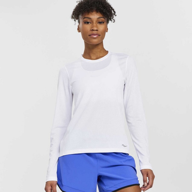 Saucony Stopwatch Long Sleeve T-skjorte Dame Hvite | S01725-B53