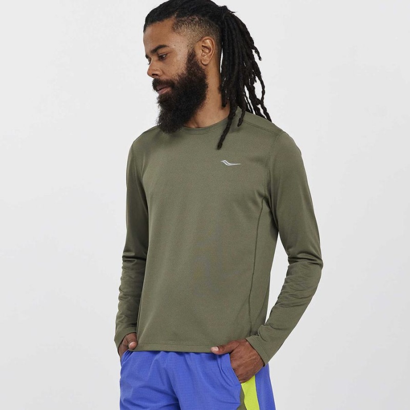 Saucony Stopwatch Long Sleeve T-skjorte Herre Khaki | S54697-K15